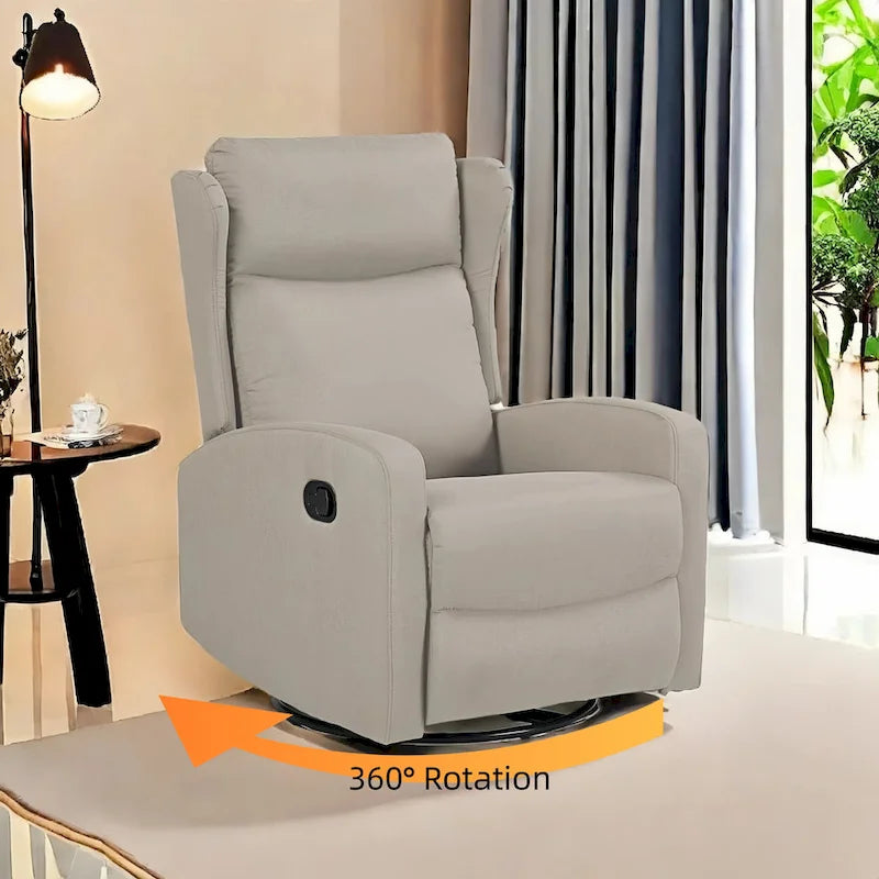 Schaukelnder Drehsessel mit Liegefunktion für das Wohnzimmer, 360-Grad-Drehung, verstellbarer moderner Relaxsessel mit Lendenstütze