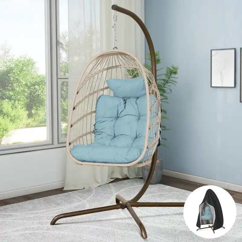 Cadeira suspensa tipo ovo para interior com suporte, cadeira suspensa tipo ovo de 350 lbs com suporte, rede de vime para pátio exterior com suporte