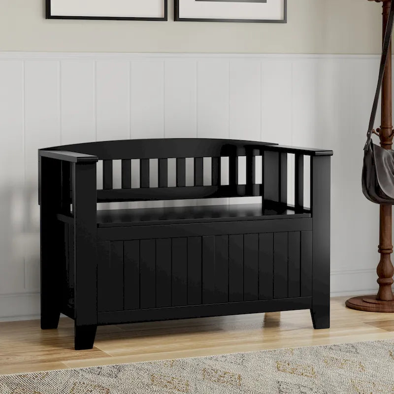 Banco de arrumação pequeno para entrada, de madeira maciça, estilo de transição, com 36 de largura - 36 polegadas de largura