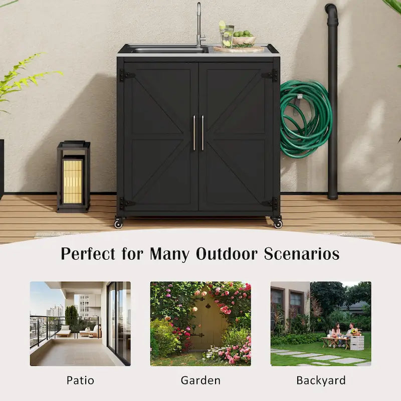 Lavello da cucina da esterno mobile, stazione da cucina modulare da patio con mobiletto