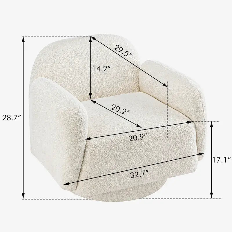 Fauteuil tonneau pivotant d’appoint rembourré en bouclé avec accoudoirs, lot de 1