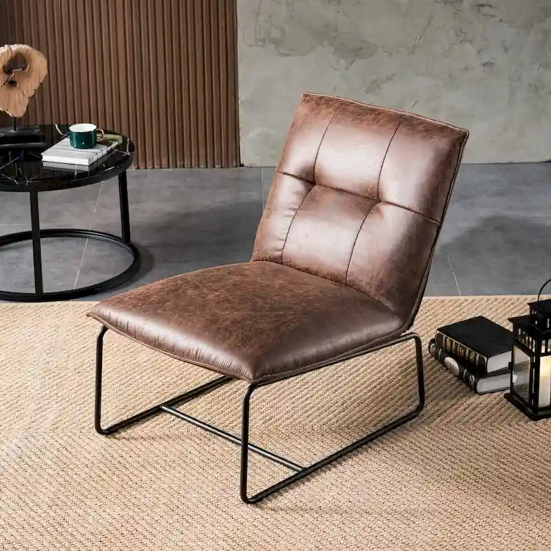 Mid-century moderne accentstoel zonder armleuningen van suède