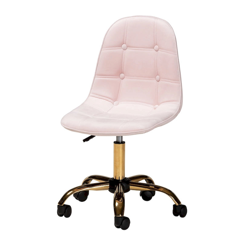 Cadeira de escritório giratória contemporânea glamorosa e luxuosa, em tecido de veludo e metal dourado