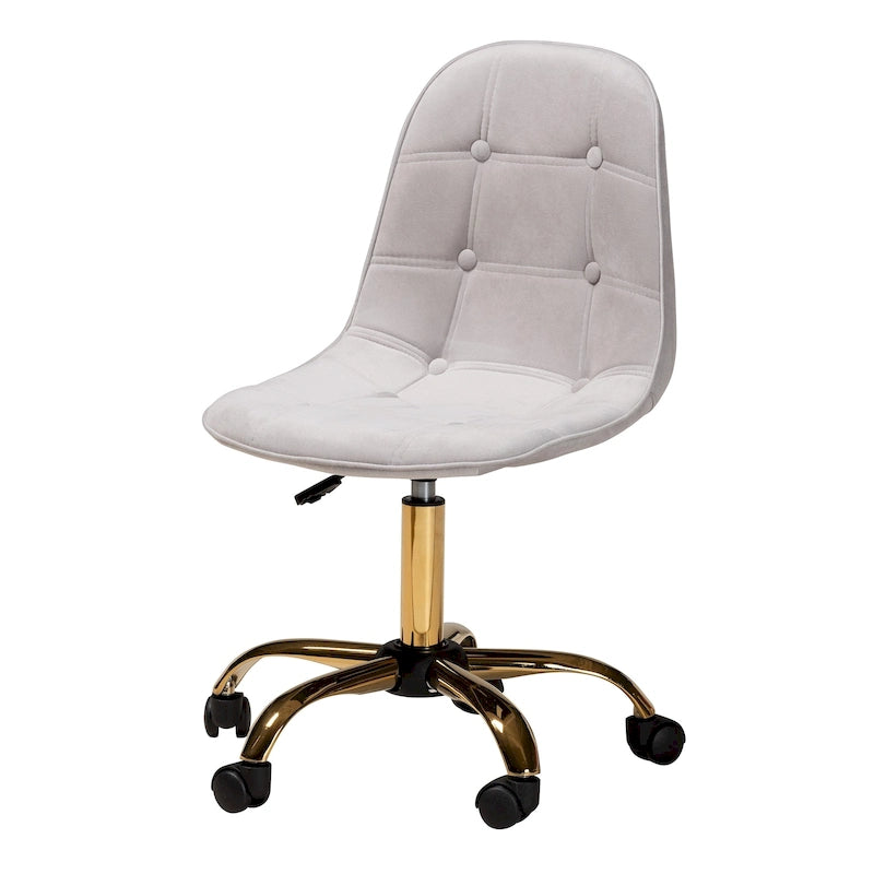 Cadeira de escritório giratória contemporânea glamorosa e luxuosa, em tecido de veludo e metal dourado