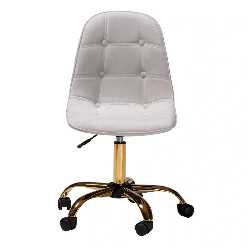 Contemporary Glam and Luxe Velvet Fabric and Gold Metal Swivel Office chair