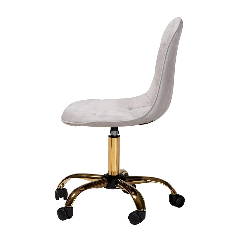 Contemporary Glam and Luxe Velvet Fabric and Gold Metal Swivel Office chair