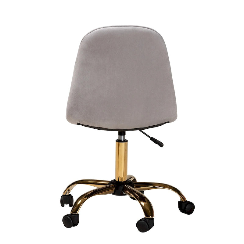 Contemporary Glam and Luxe Velvet Fabric and Gold Metal Swivel Office chair