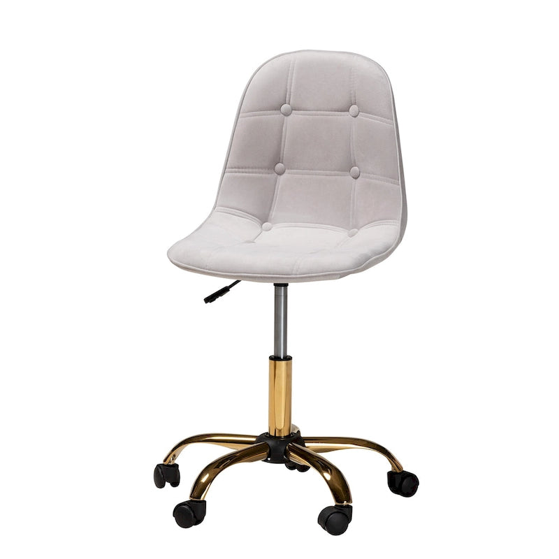 Contemporary Glam and Luxe Velvet Fabric and Gold Metal Swivel Office chair