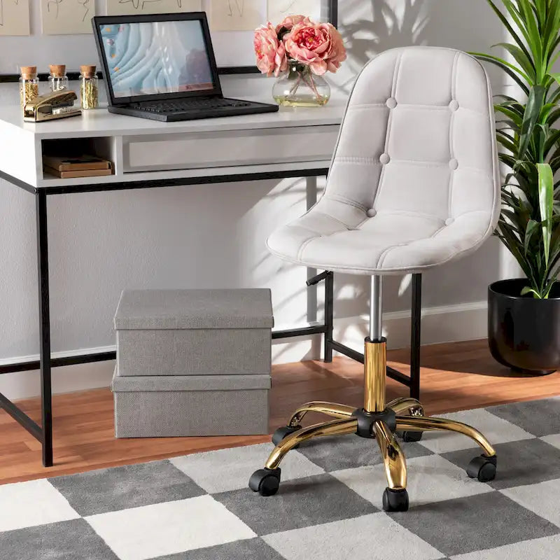 Contemporary Glam and Luxe Velvet Fabric and Gold Metal Swivel Office chair