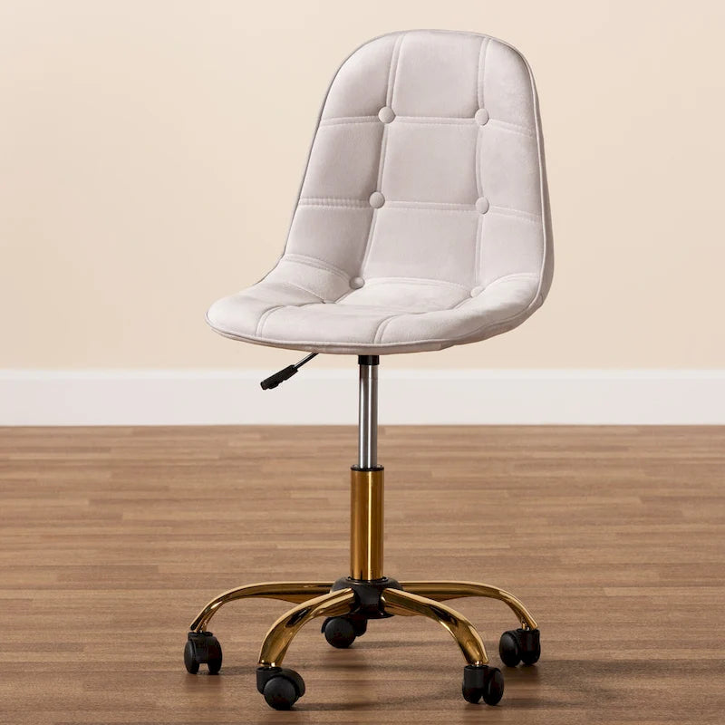 Contemporary Glam and Luxe Velvet Fabric and Gold Metal Swivel Office chair