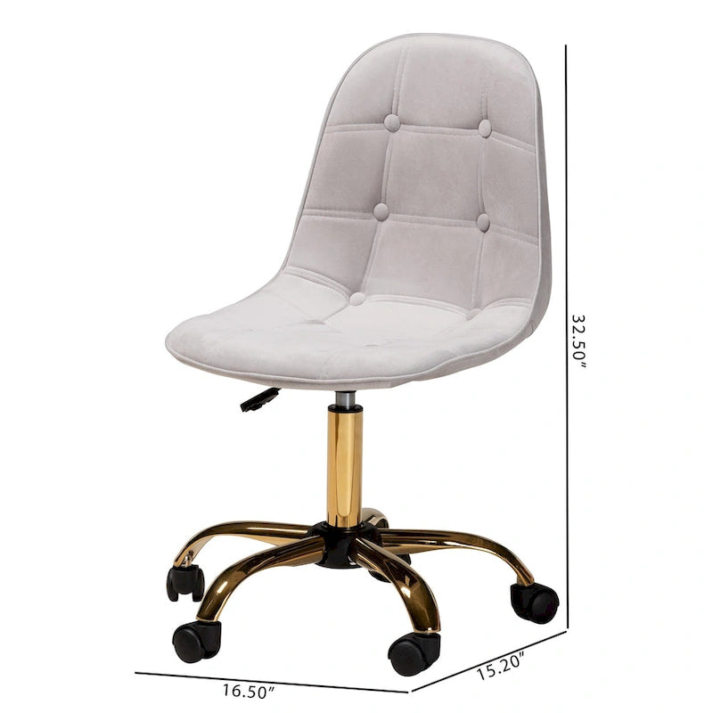 Contemporary Glam and Luxe Velvet Fabric and Gold Metal Swivel Office chair
