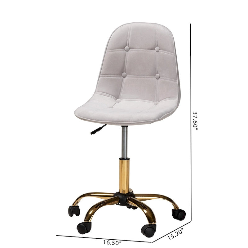Contemporary Glam and Luxe Velvet Fabric and Gold Metal Swivel Office chair