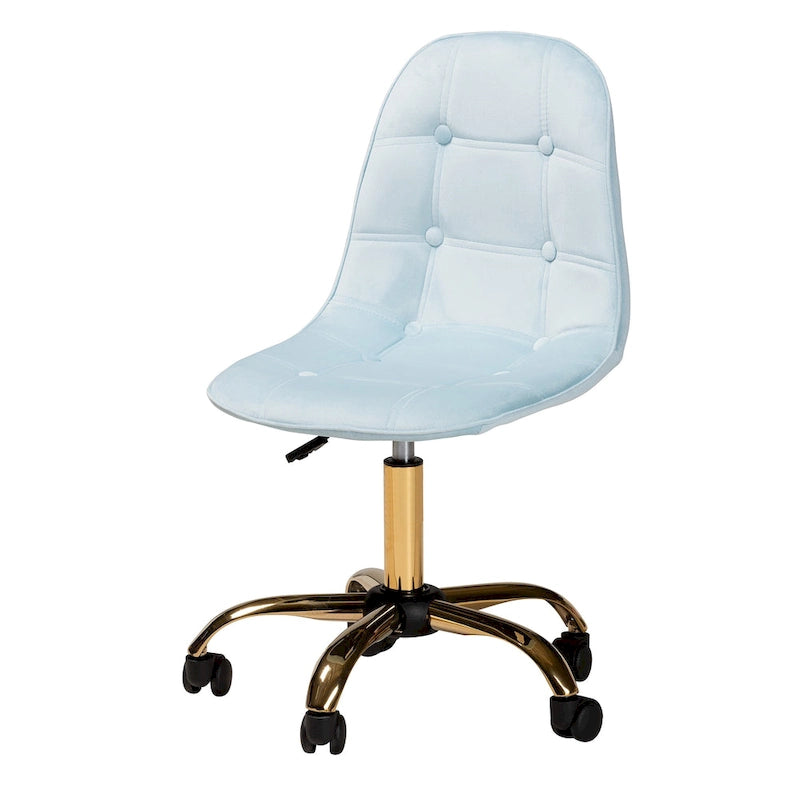 Contemporary Glam and Luxe Velvet Fabric and Gold Metal Swivel Office chair