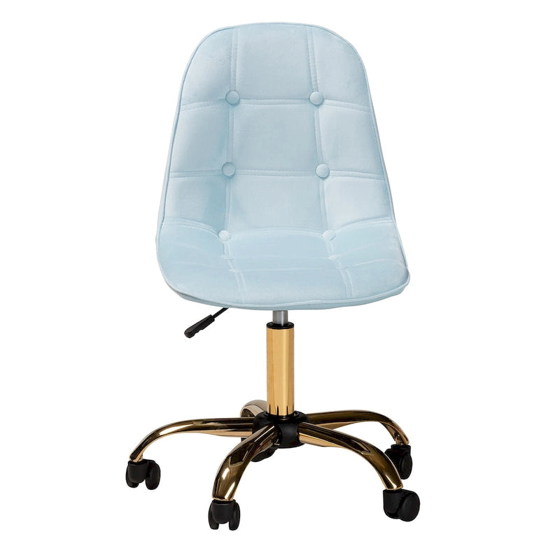 Contemporary Glam and Luxe Velvet Fabric and Gold Metal Swivel Office chair