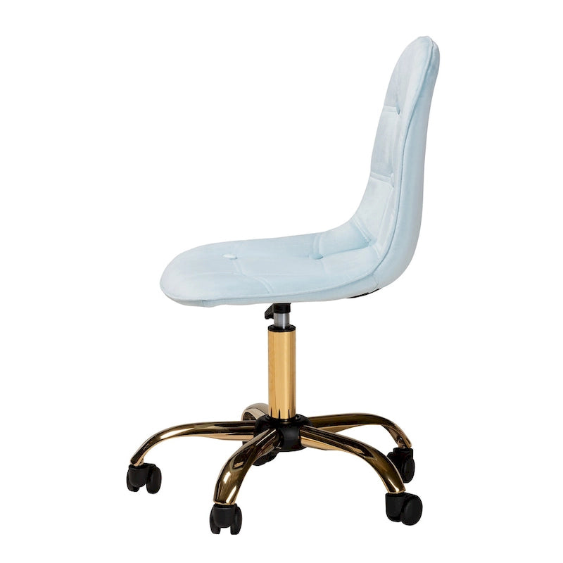 Contemporary Glam and Luxe Velvet Fabric and Gold Metal Swivel Office chair