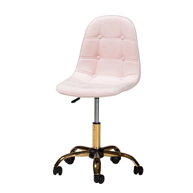 Contemporary Glam and Luxe Velvet Fabric and Gold Metal Swivel Office chair