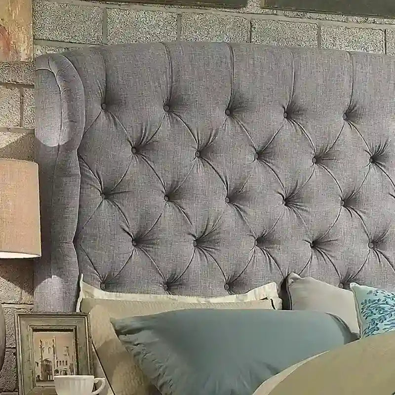 Tapicerowany pikowany zagłówek ze skrzydłami, queen size, szary