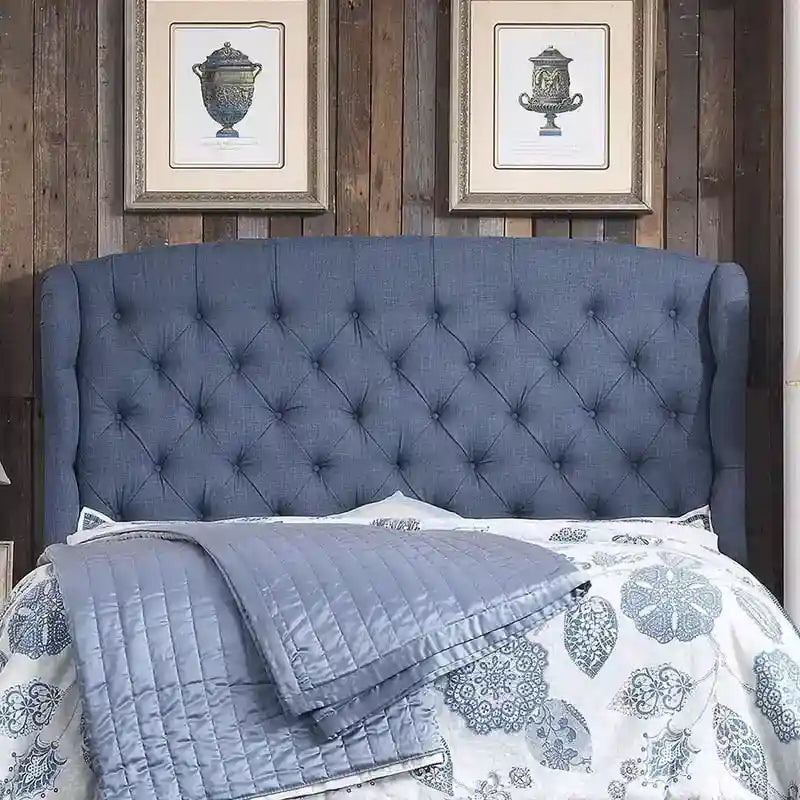 Gepolstertes Kopfteil mit Knopfheftung und Flügeln, Queen-Size, Grau