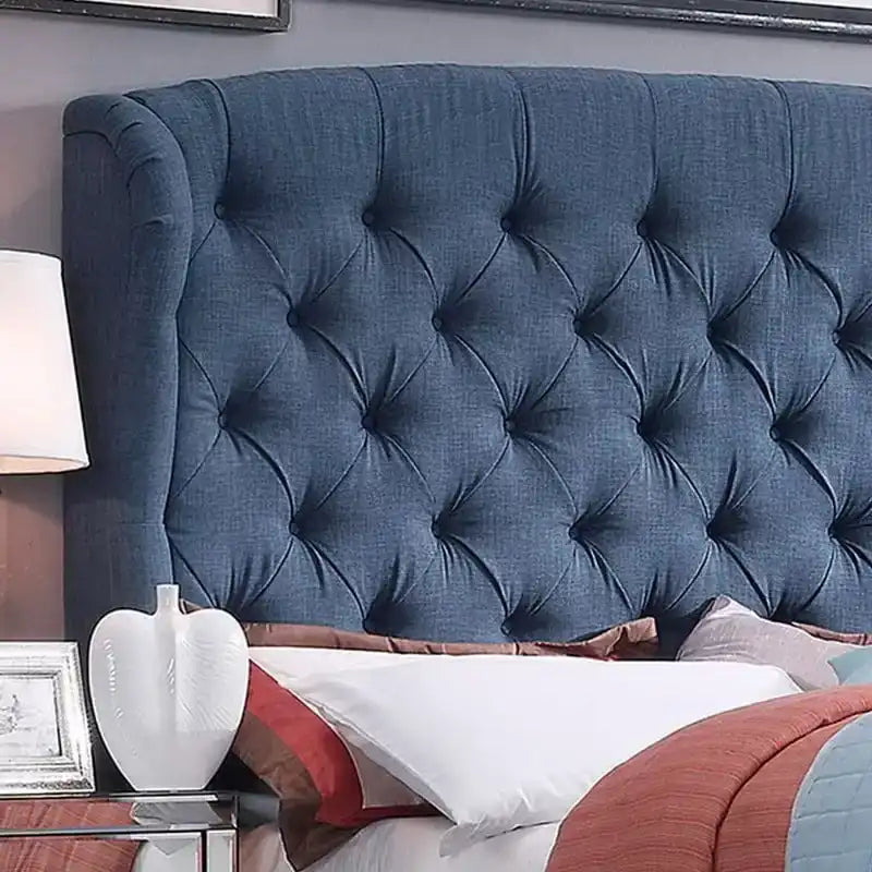 Gepolstertes Kopfteil mit Knopfheftung und Flügeln, Queen-Size, Grau
