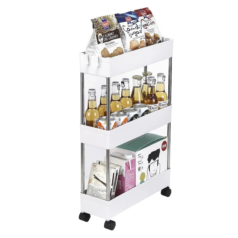 Carrello portaoggetti mobile sottile multifunzionale a 3/4 ripiani, bianco