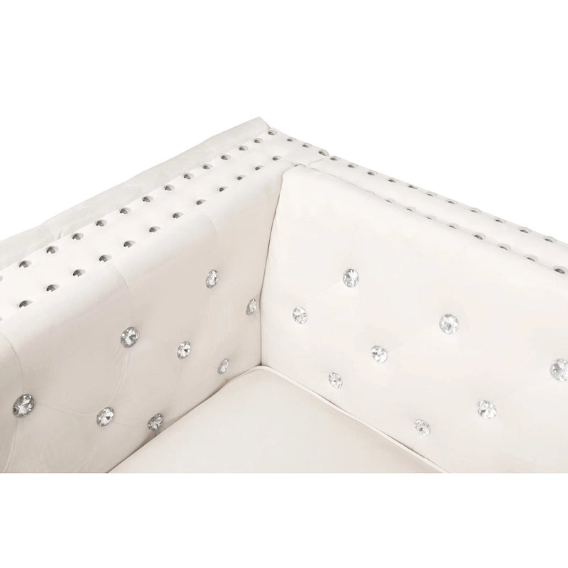 Canapé moderne en velours de 82.3 de largeur, boutons ornés, accoudoirs carrés capitonnés, 2 coussins inclus, beige, 4 couleurs