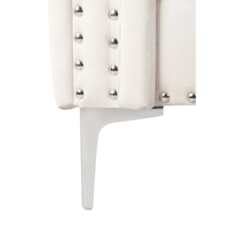 Canapé moderne en velours de 82.3 de largeur, boutons ornés, accoudoirs carrés capitonnés, 2 coussins inclus, beige, 4 couleurs