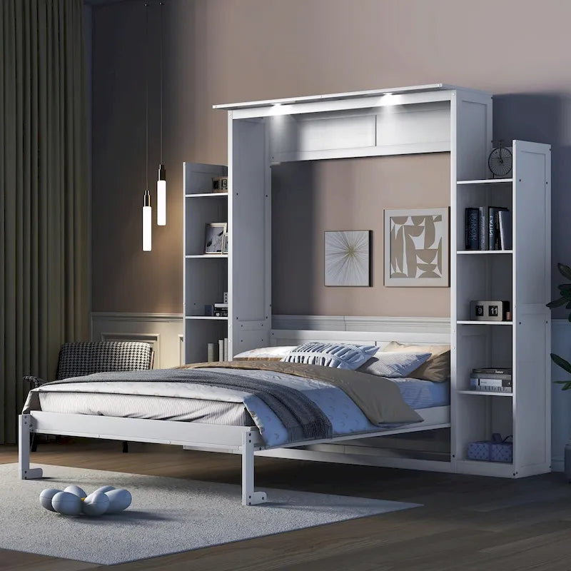 Łóżko chowane queen size z półkami i oświetleniem LED
