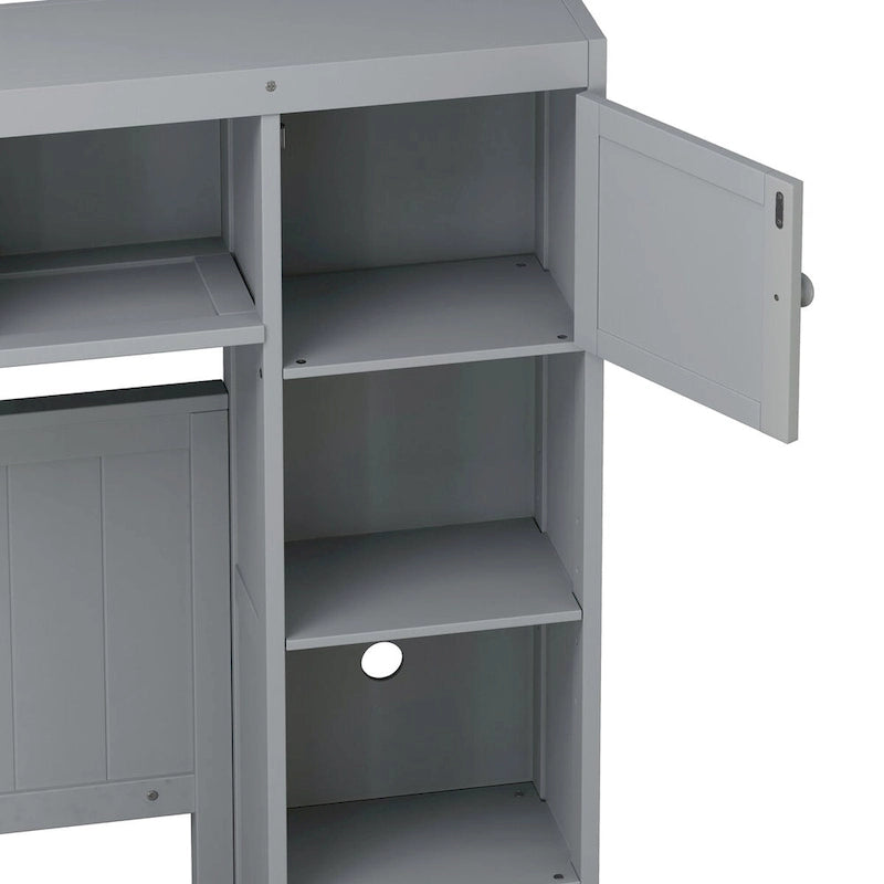Holzbett in Full-Size mit All-in-One-Schrank und Regal