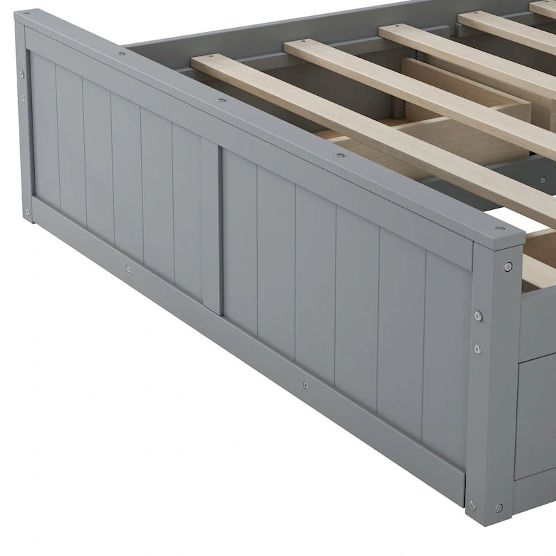 Holzbett in Full-Size mit All-in-One-Schrank und Regal