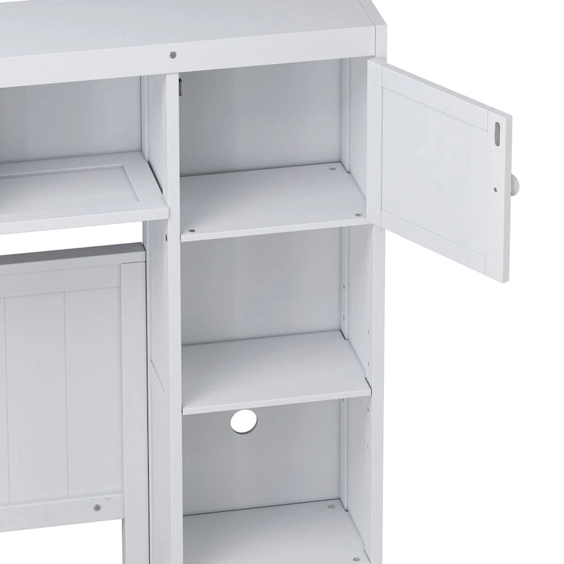 Holzbett in Full-Size mit All-in-One-Schrank und Regal