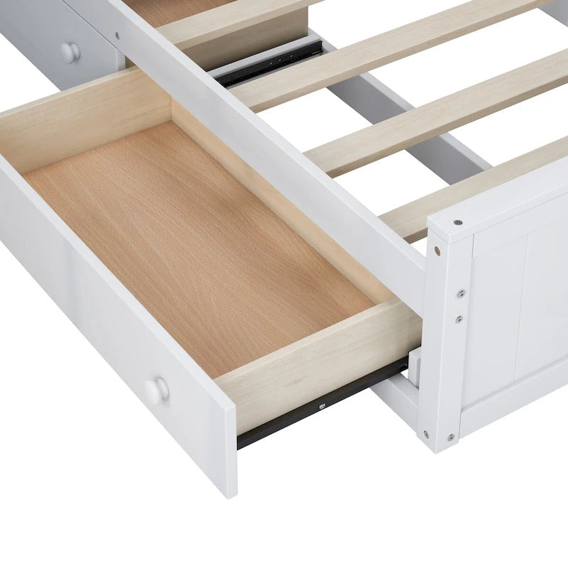 Holzbett in Full-Size mit All-in-One-Schrank und Regal
