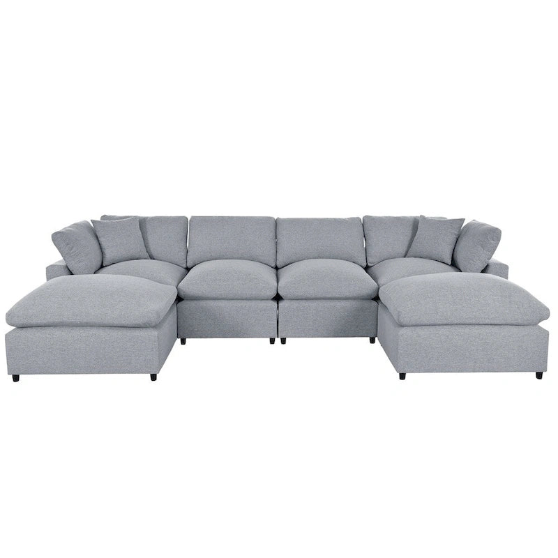 Divano componibile moderno a U, 2 chaise longue grandi con pouf rimovibili