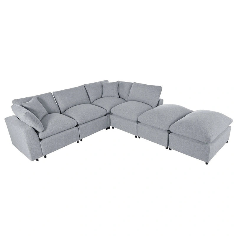 Divano componibile moderno a U, 2 chaise longue grandi con pouf rimovibili