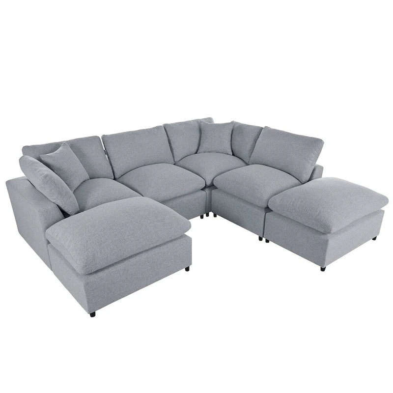 Divano componibile moderno a U, 2 chaise longue grandi con pouf rimovibili
