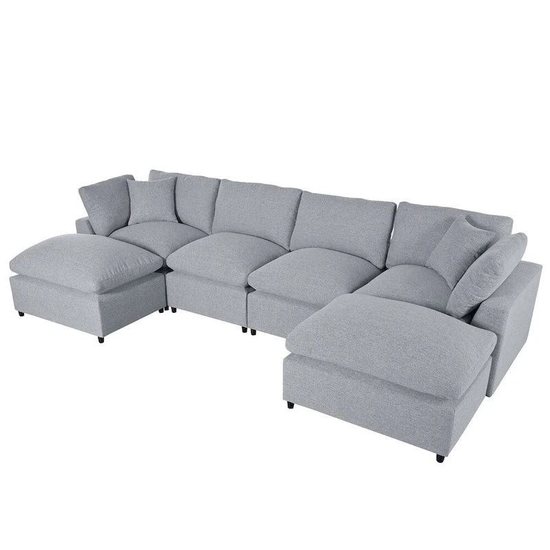 Divano componibile moderno a U, 2 chaise longue grandi con pouf rimovibili