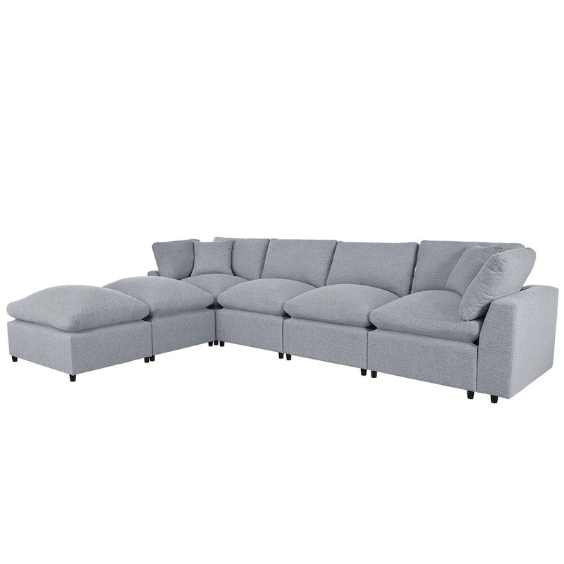 Divano componibile moderno a U, 2 chaise longue grandi con pouf rimovibili