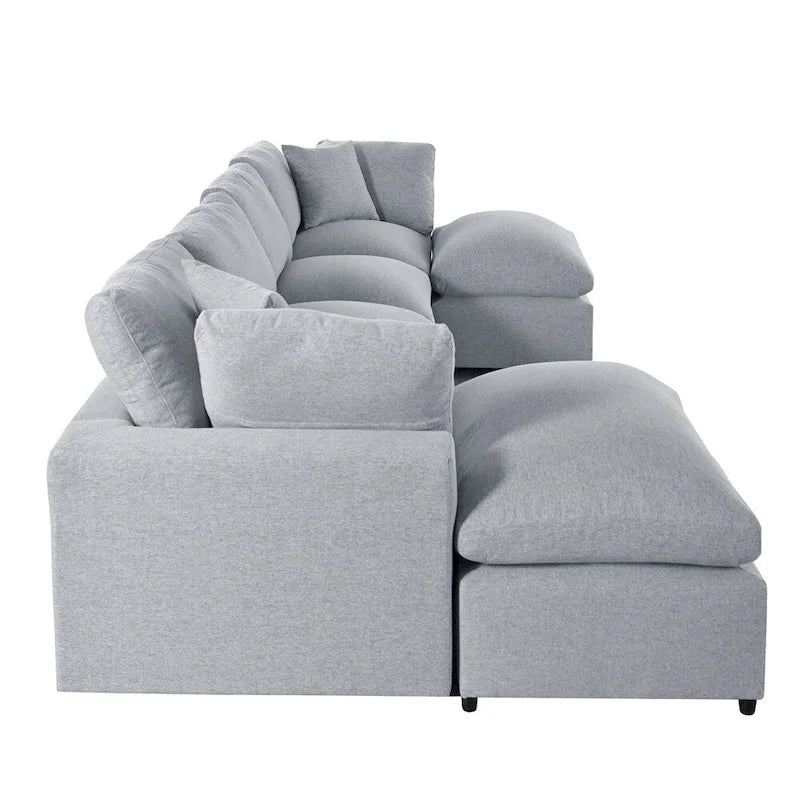 Divano componibile moderno a U, 2 chaise longue grandi con pouf rimovibili