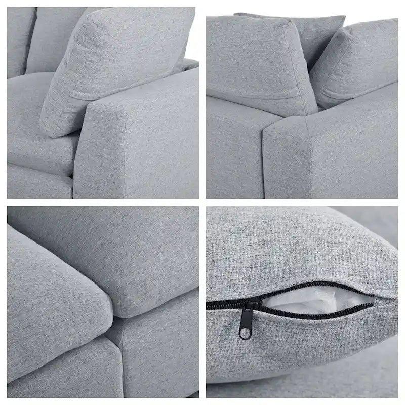 Divano componibile moderno a U, 2 chaise longue grandi con pouf rimovibili
