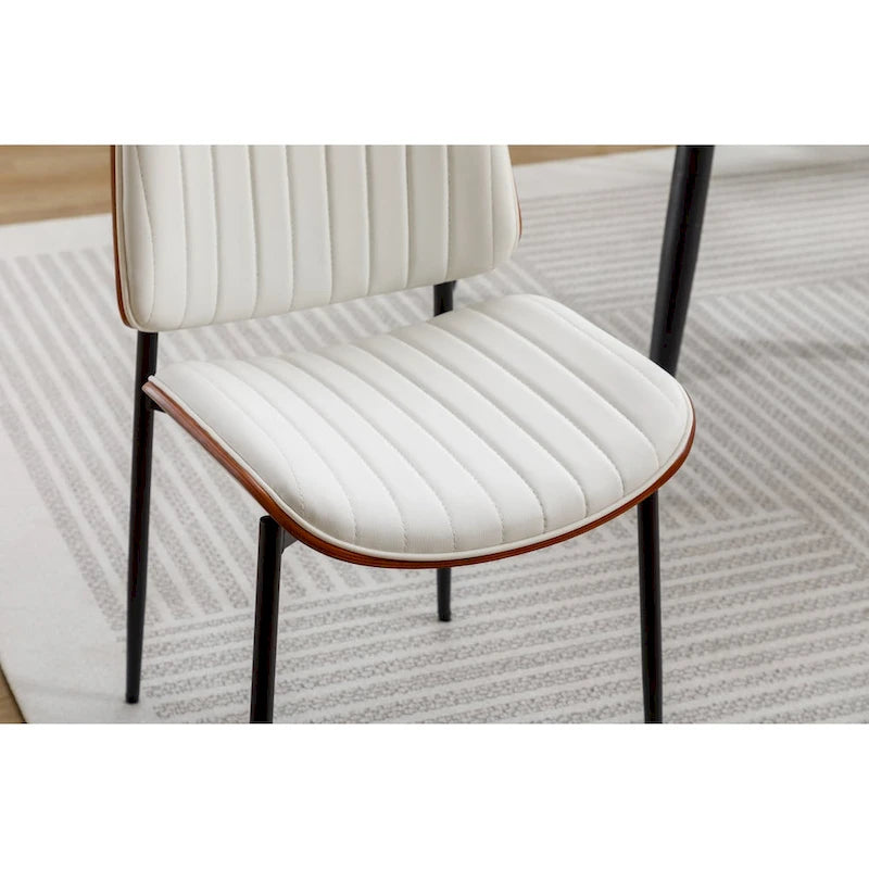 Conjunto de 2 cadeiras de jantar modernas retro de meados do século, em pele sintética, com assento estofado em madeira curvada, pernas metálicas e apoio para os pés ajustável