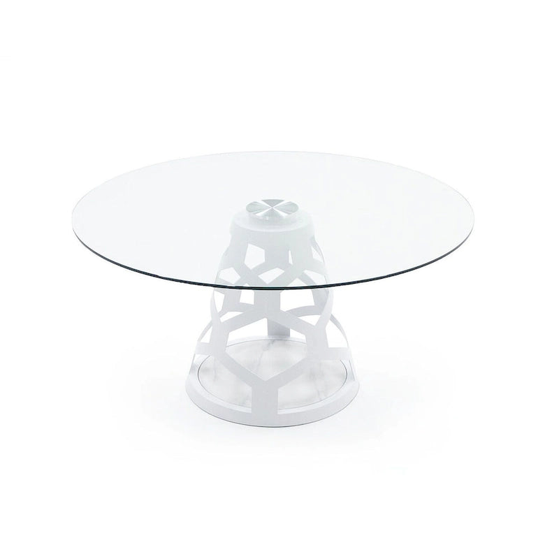 Moderner runder Esstisch aus 12-mm-Glas und Weiß